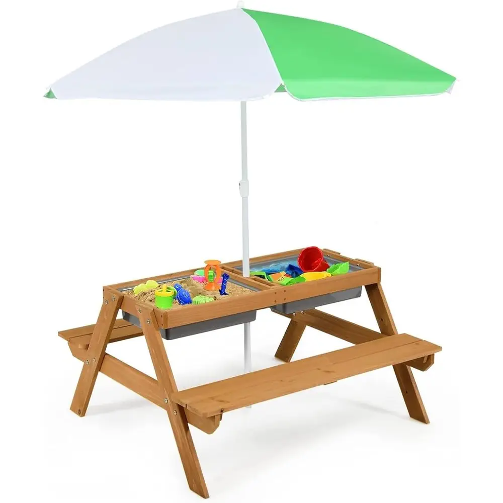 Kids Outdoor Umbrella - طاولة نزهة خشبية 4 في 1