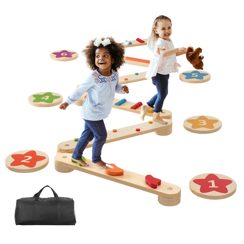 Kids Outdoor Balance Beam - 6 قطع من ألواح التوازن الخشبية