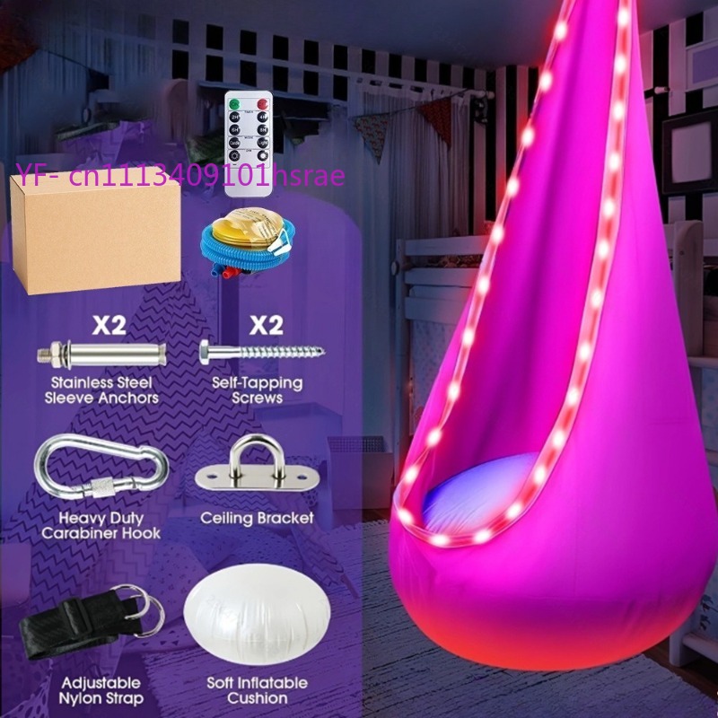 Kids Outdoor Hanging Chair - أرجوحة قابلة للنفخ مضيئة بتقنية LED،