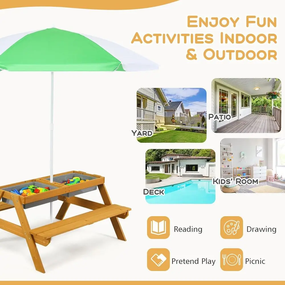 طاولة نزهة للأطفال 3 في 1 قابل - مراجعة Kids Outdoor Umbrella وسعره