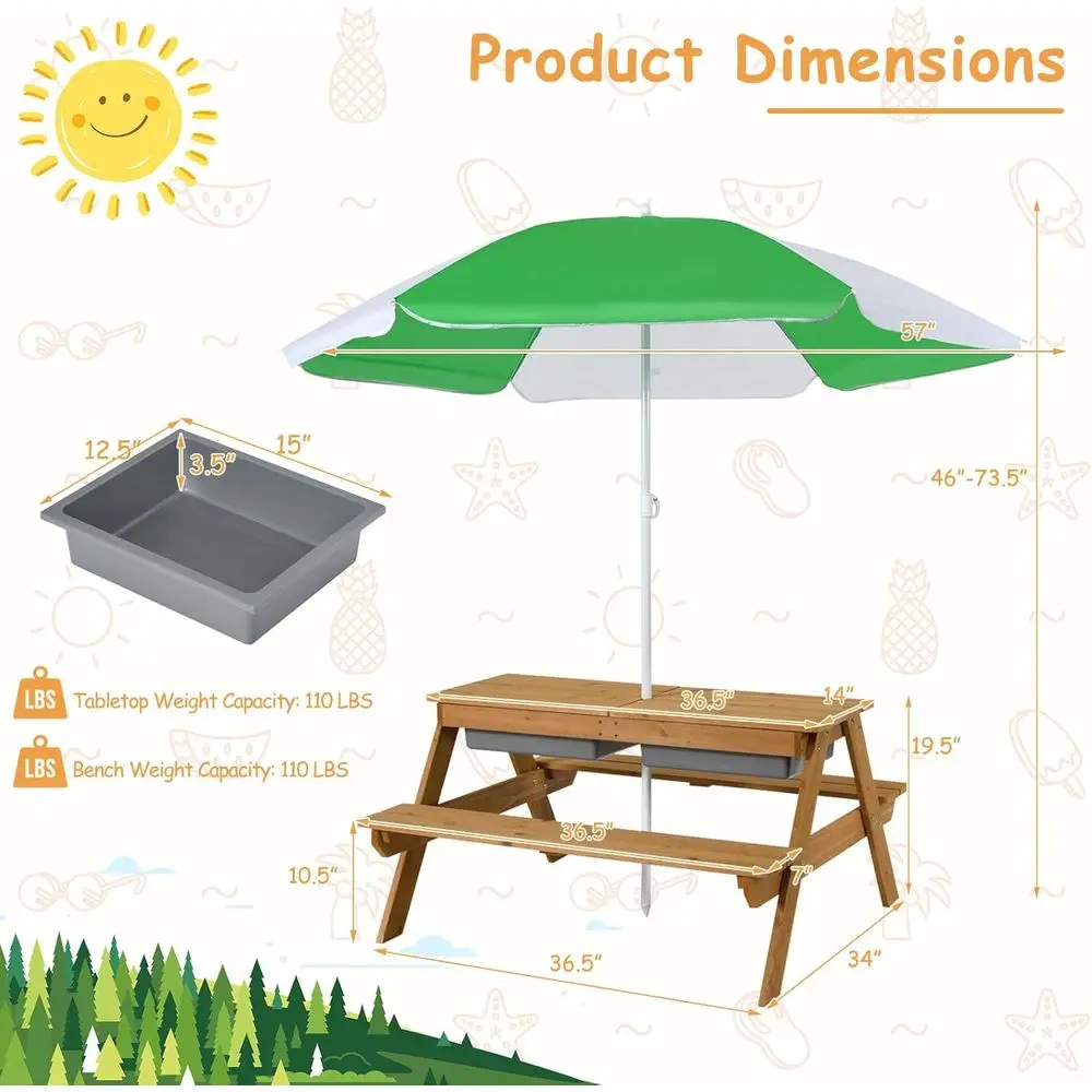 طاولة نزهة خشبية 4 في 1 للرمل  - مراجعة Kids Outdoor Umbrella وسعره