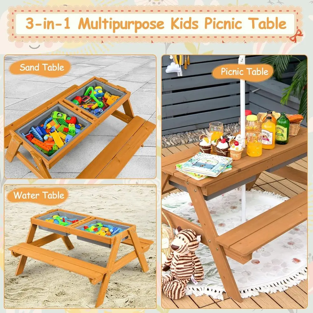 طاولة نزهة خشبية 4 في 1 للرمل  - مراجعة Kids Outdoor Umbrella وسعره