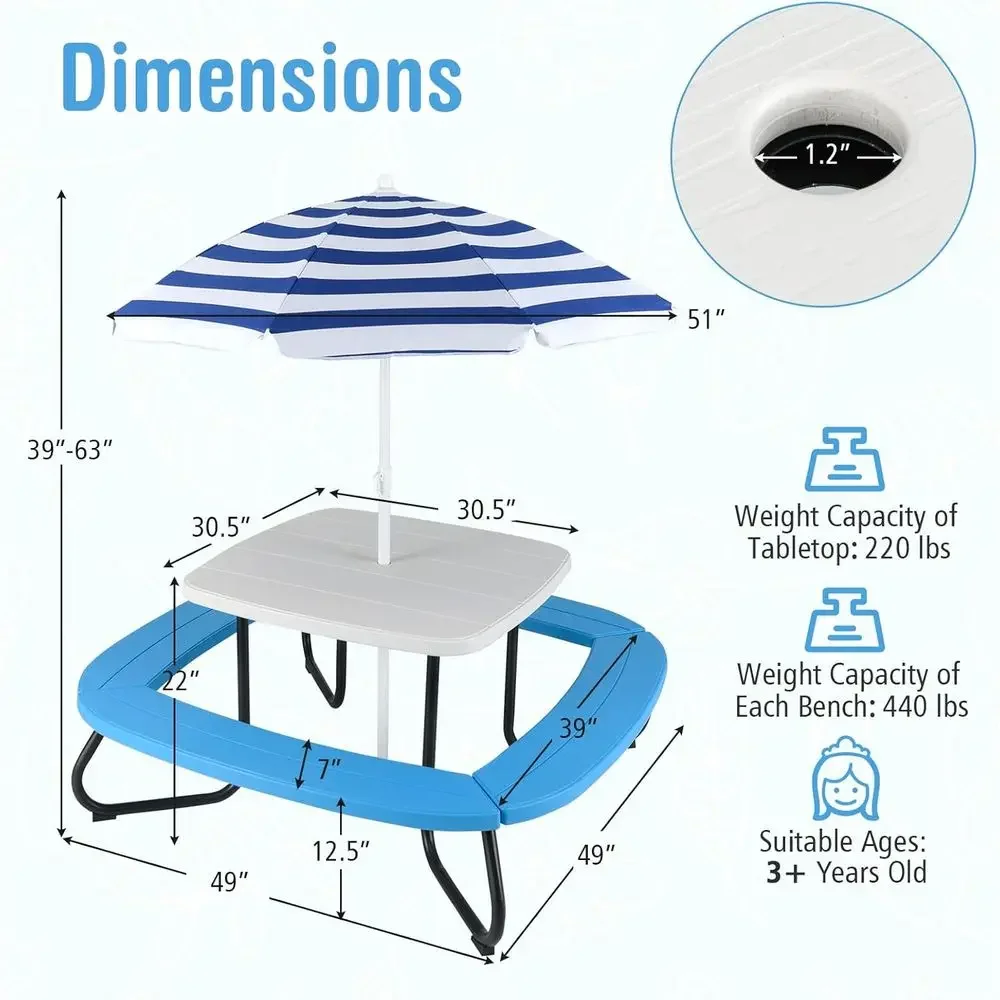 طاولة نزهة للأطفال تتسع لـ 8 أ - مراجعة Kids Outdoor Umbrella وسعره
