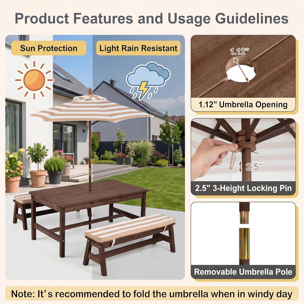 طاولة نزهة للأطفال، سطح طاولة  - مراجعة Kids Outdoor Umbrella وسعره