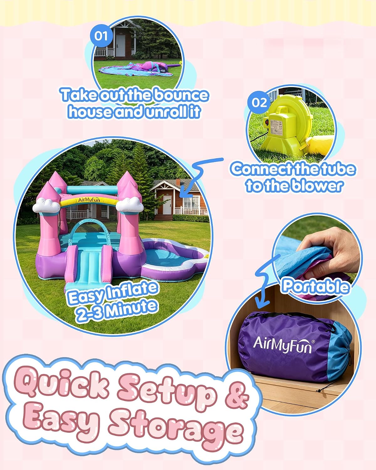 بيت قفز قابل للنفخ باللون الور - مراجعة Kids Outdoor Inflatable وسعره