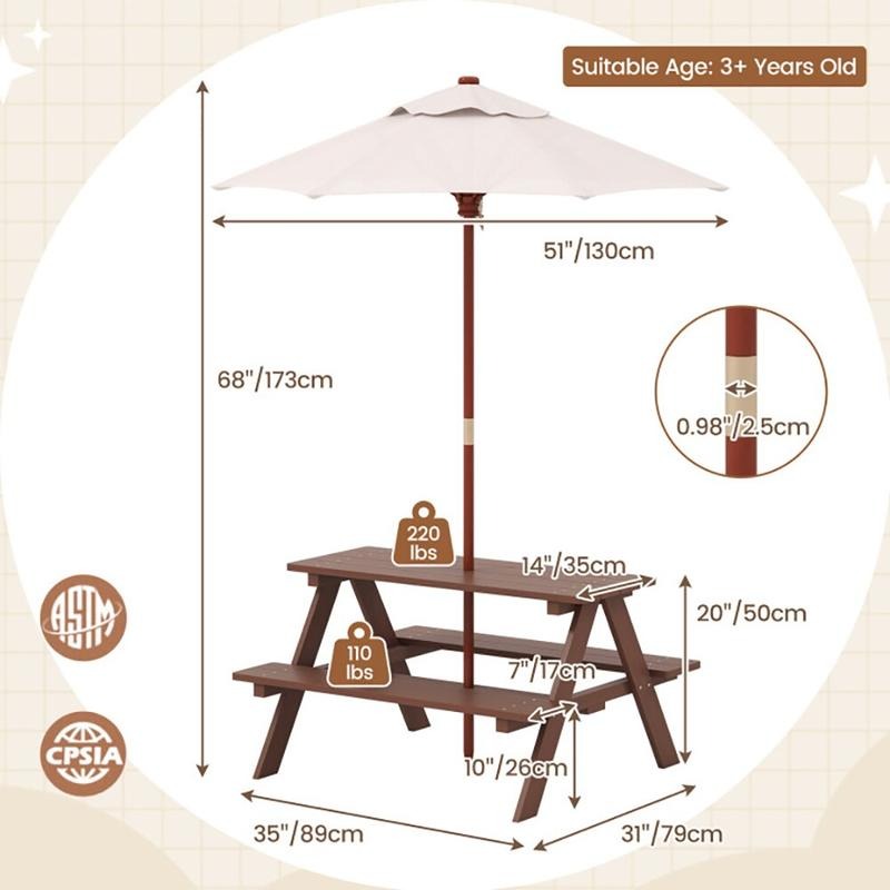 طاولة نزهة خارجية للأطفال مع م - مراجعة Kids Outdoor Umbrella وسعره